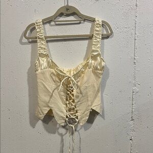 TACH Cream Lace-Up Corset Top